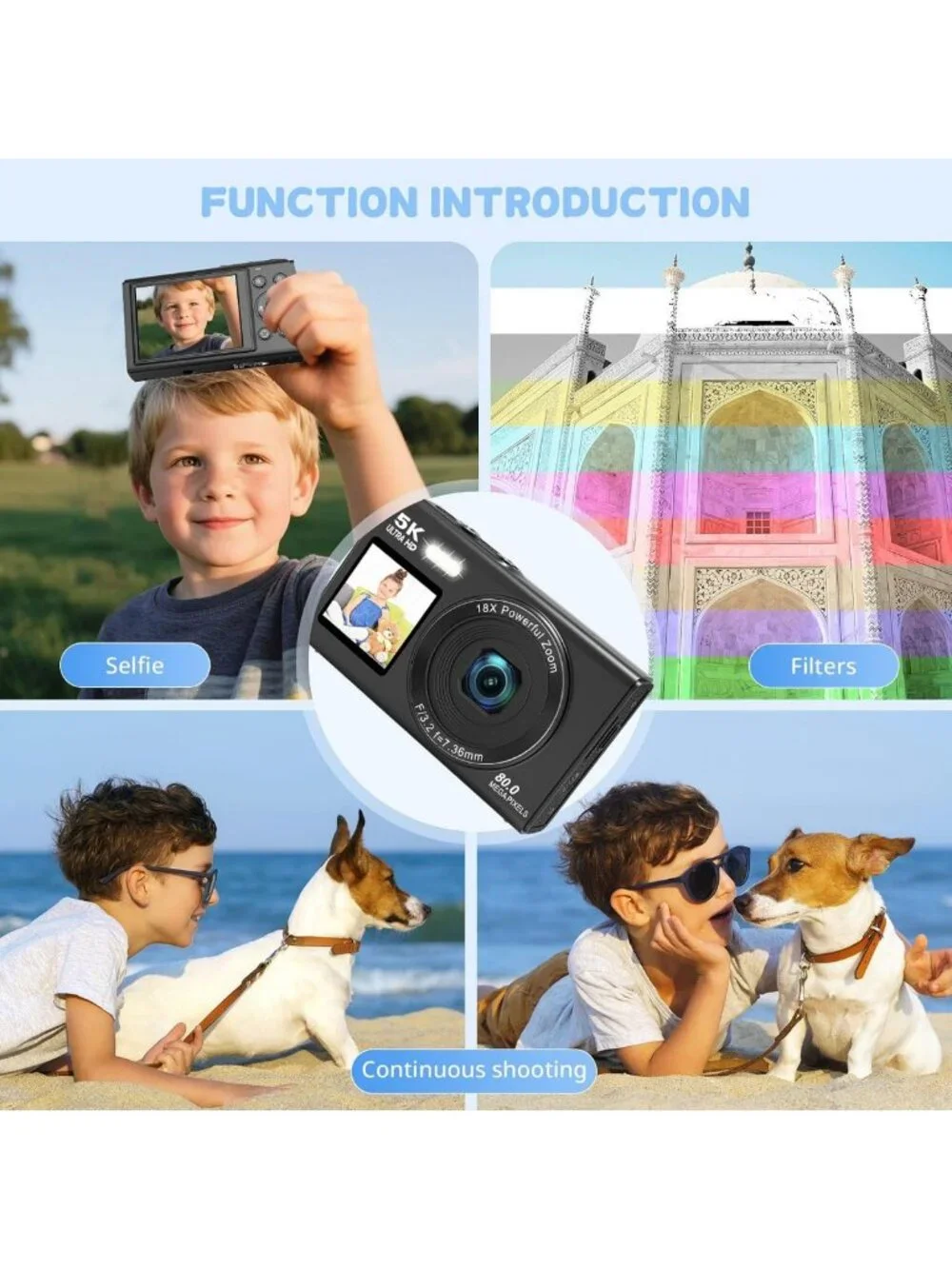 High-Resolution 5K Digital Camera for Vlogging & Photography, 80MP, Dual Screen